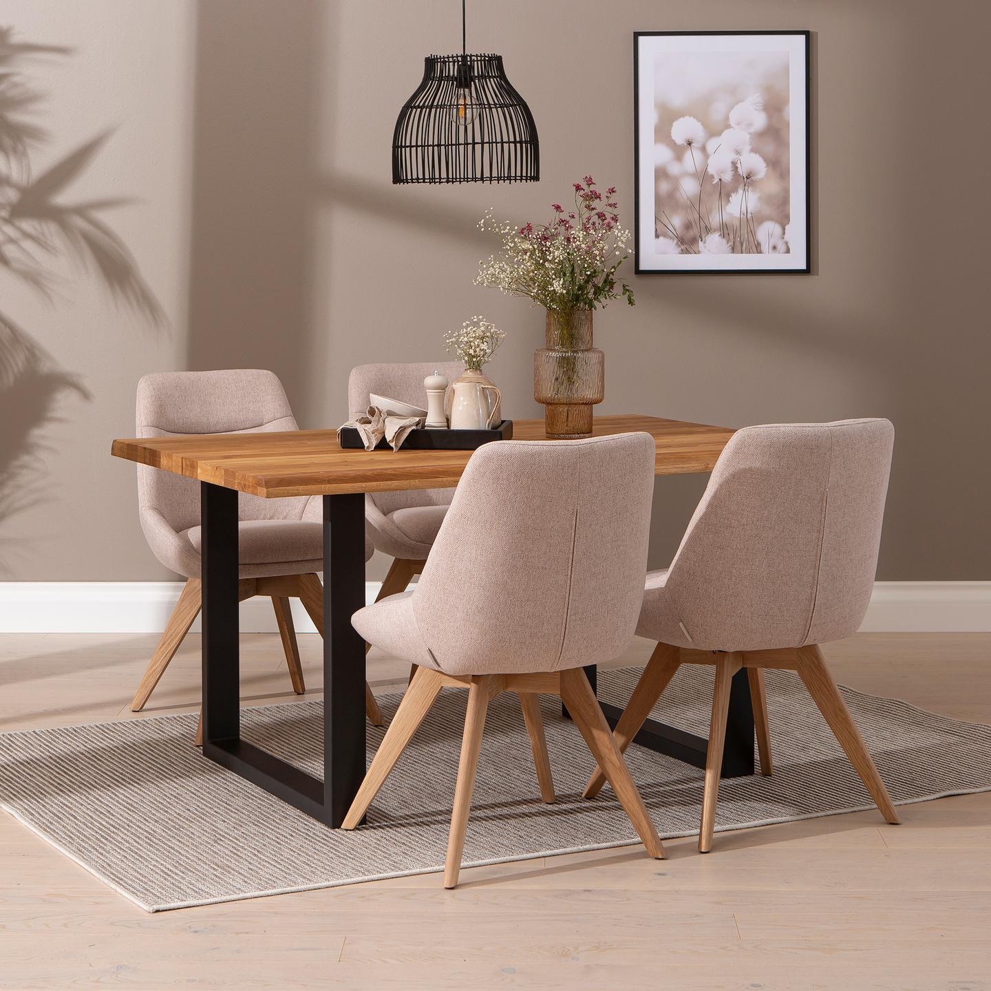 Estelle & Everly söögilauakomplekt 140x95cm neljale, U-jalg, tamm/liiv