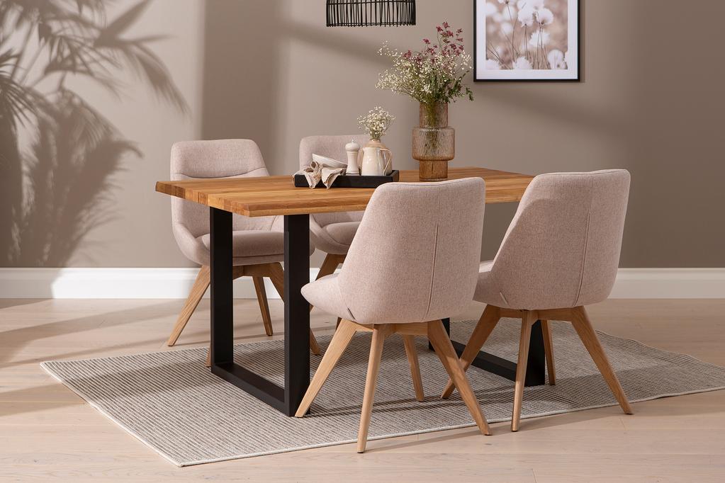 Estelle & Everly söögilauakomplekt 140x95cm neljale, U-jalg, tamm/liiv