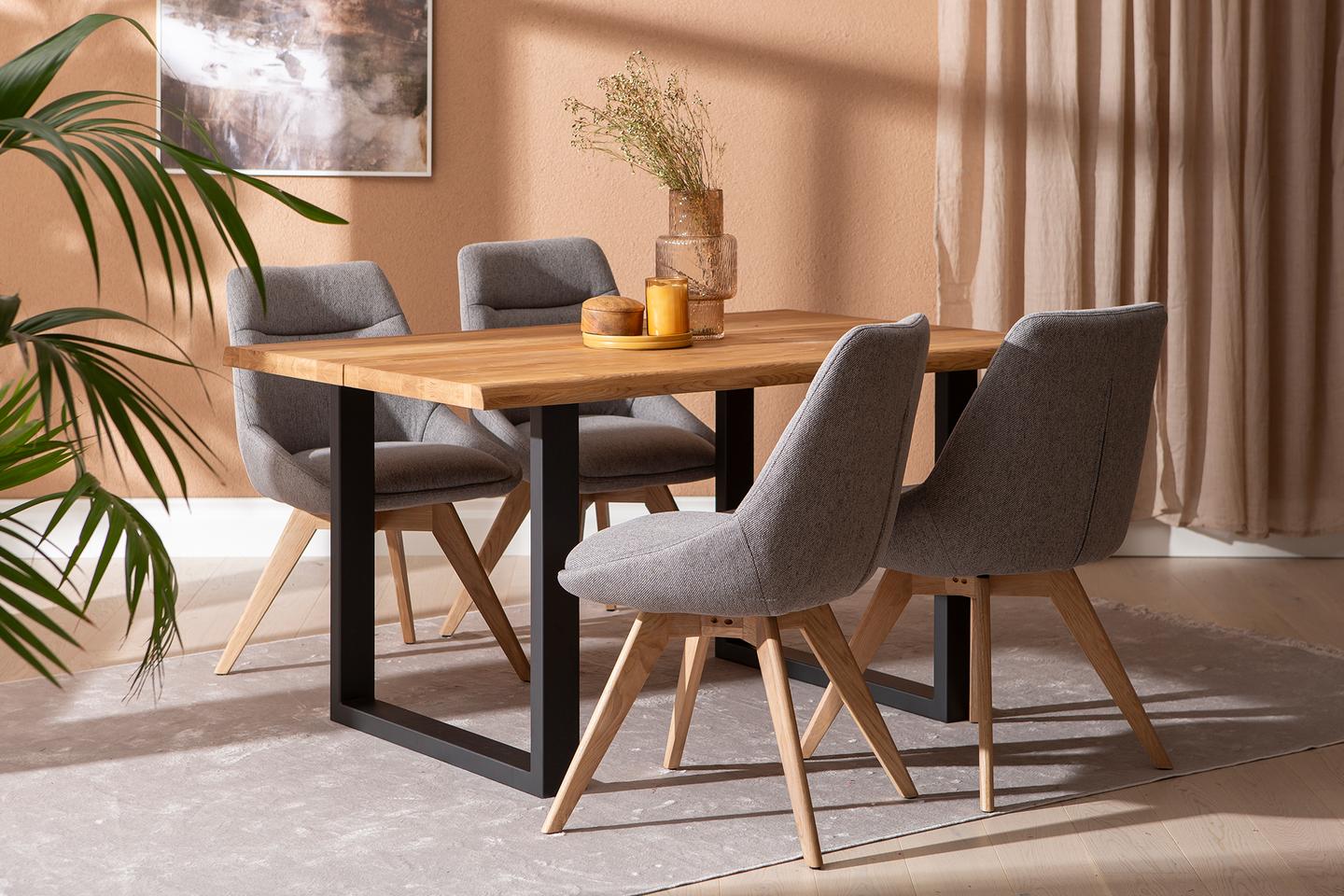 Estelle & Everly söögilauakomplekt 140x95cm neljale, U-jalg, tamm/hall