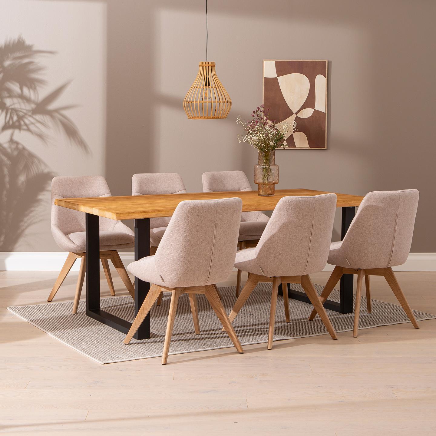 Estelle & Everly söögilauakomplekt 190x95cm kuuele, U-jalg, tamm/liiv