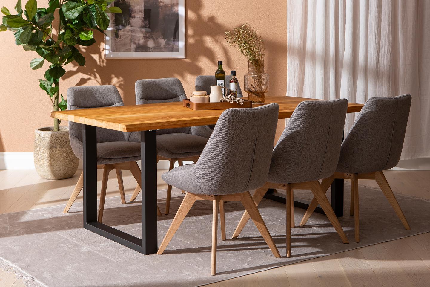 Estelle & Everly söögilauakomplekt 190x95cm kuuele, U-jalg, tamm/hall