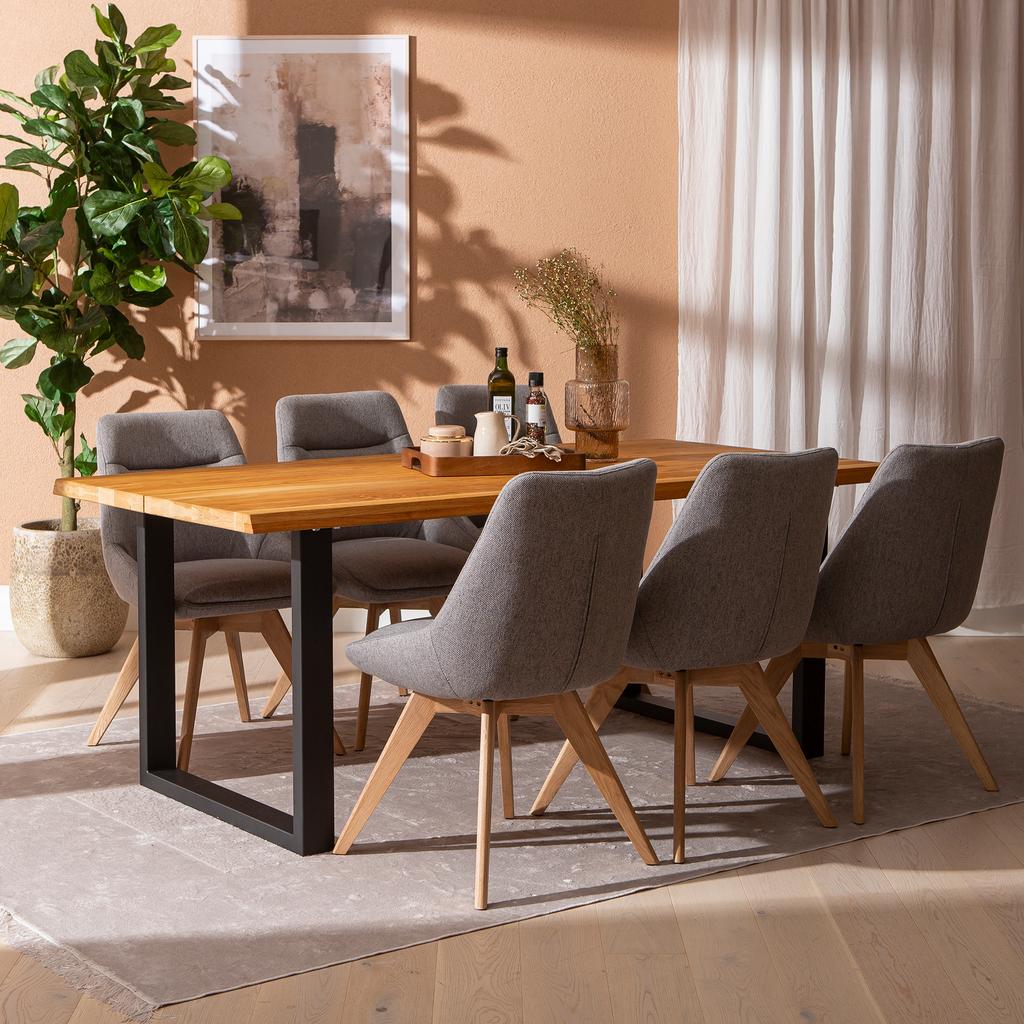 Estelle & Everly söögilauakomplekt 190x95cm kuuele, U-jalg, tamm/hall