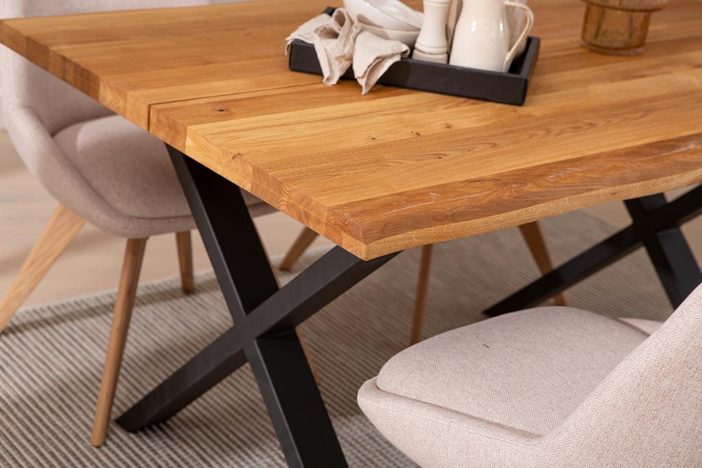 Estelle & Everly söögilauakomplekt 140x95cm neljale, X-jalg, tamm/liiv