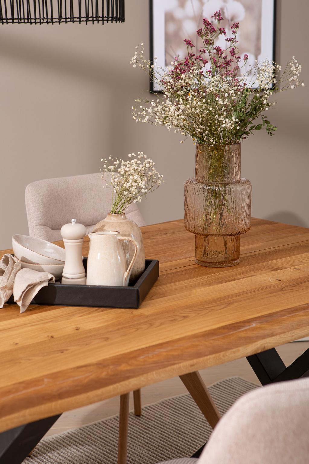 Estelle & Everly söögilauakomplekt 140x95cm neljale, X-jalg, tamm/liiv