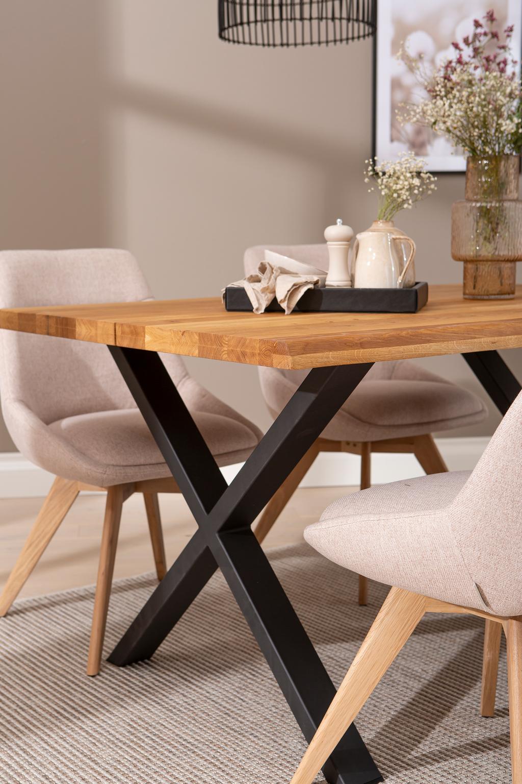 Estelle & Everly söögilauakomplekt 140x95cm neljale, X-jalg, tamm/liiv