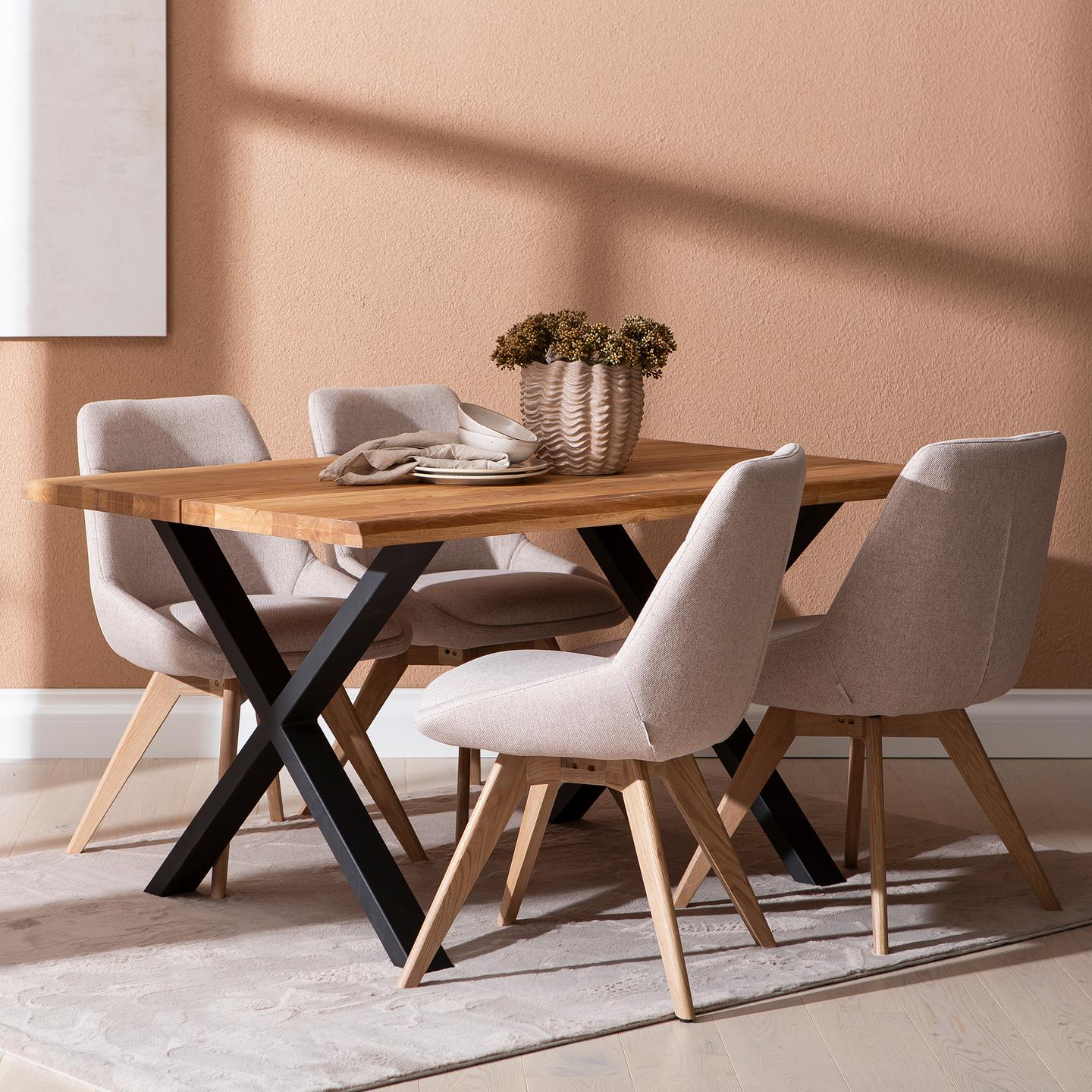 Estelle & Everly söögilauakomplekt 140x95cm neljale, X-jalg, tamm/liiv