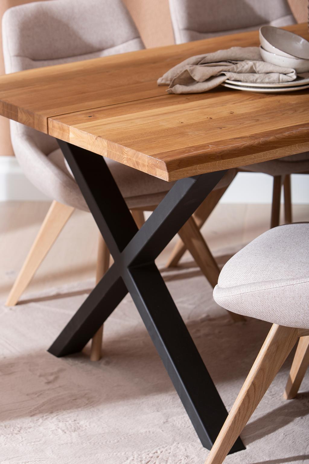 Estelle & Everly söögilauakomplekt 140x95cm neljale, X-jalg, tamm/liiv