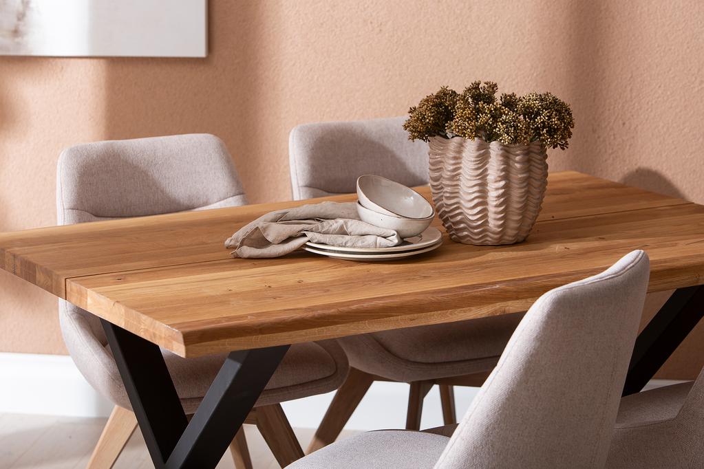 Estelle & Everly söögilauakomplekt 140x95cm neljale, X-jalg, tamm/liiv