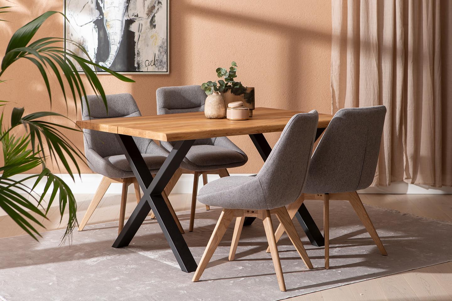 Estelle & Everly söögilauakomplekt 140x95cm neljale, X-jalg, tamm/hall