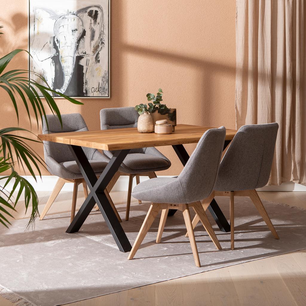 Estelle & Everly söögilauakomplekt 140x95cm neljale, X-jalg, tamm/hall