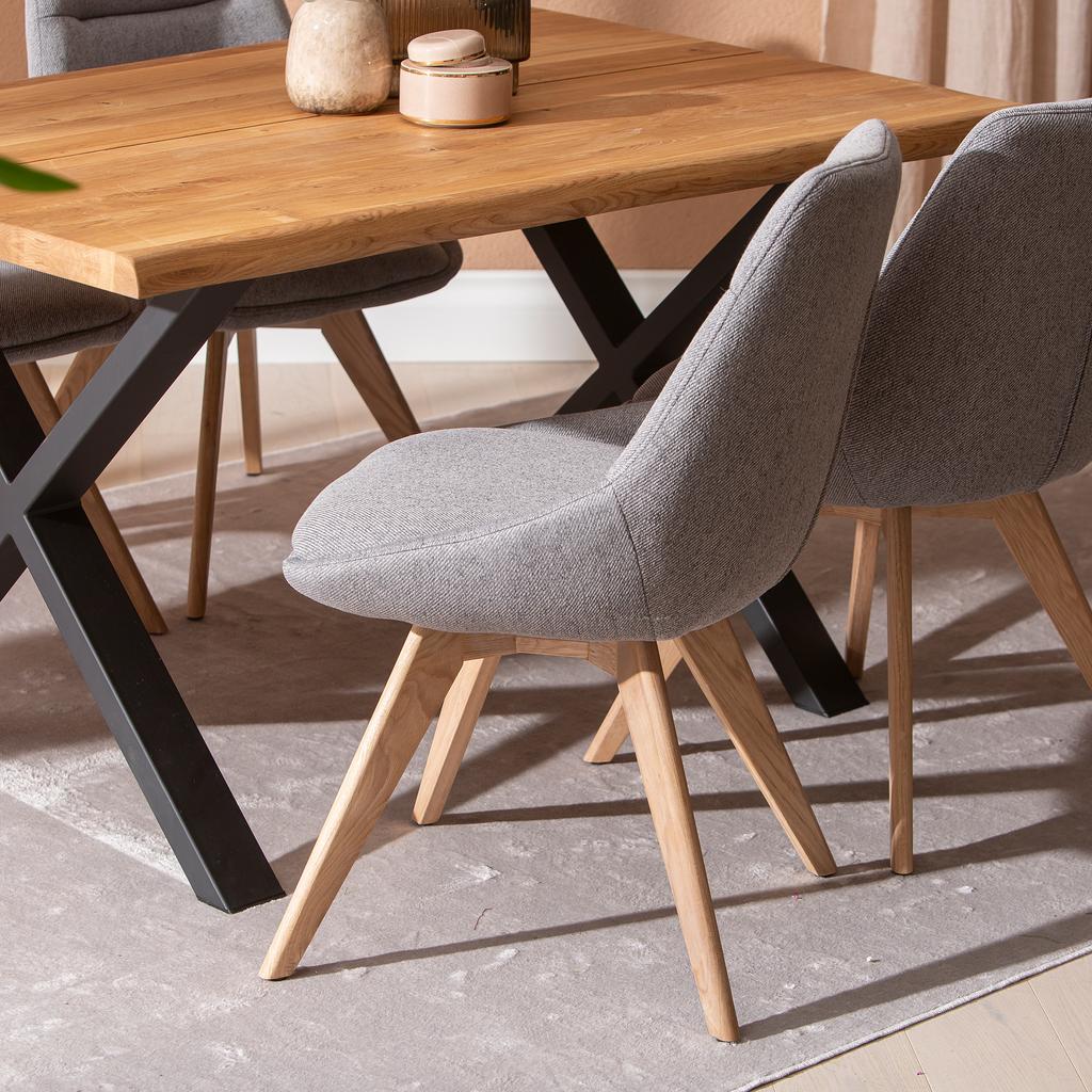 Estelle & Everly söögilauakomplekt 140x95cm neljale, X-jalg, tamm/hall