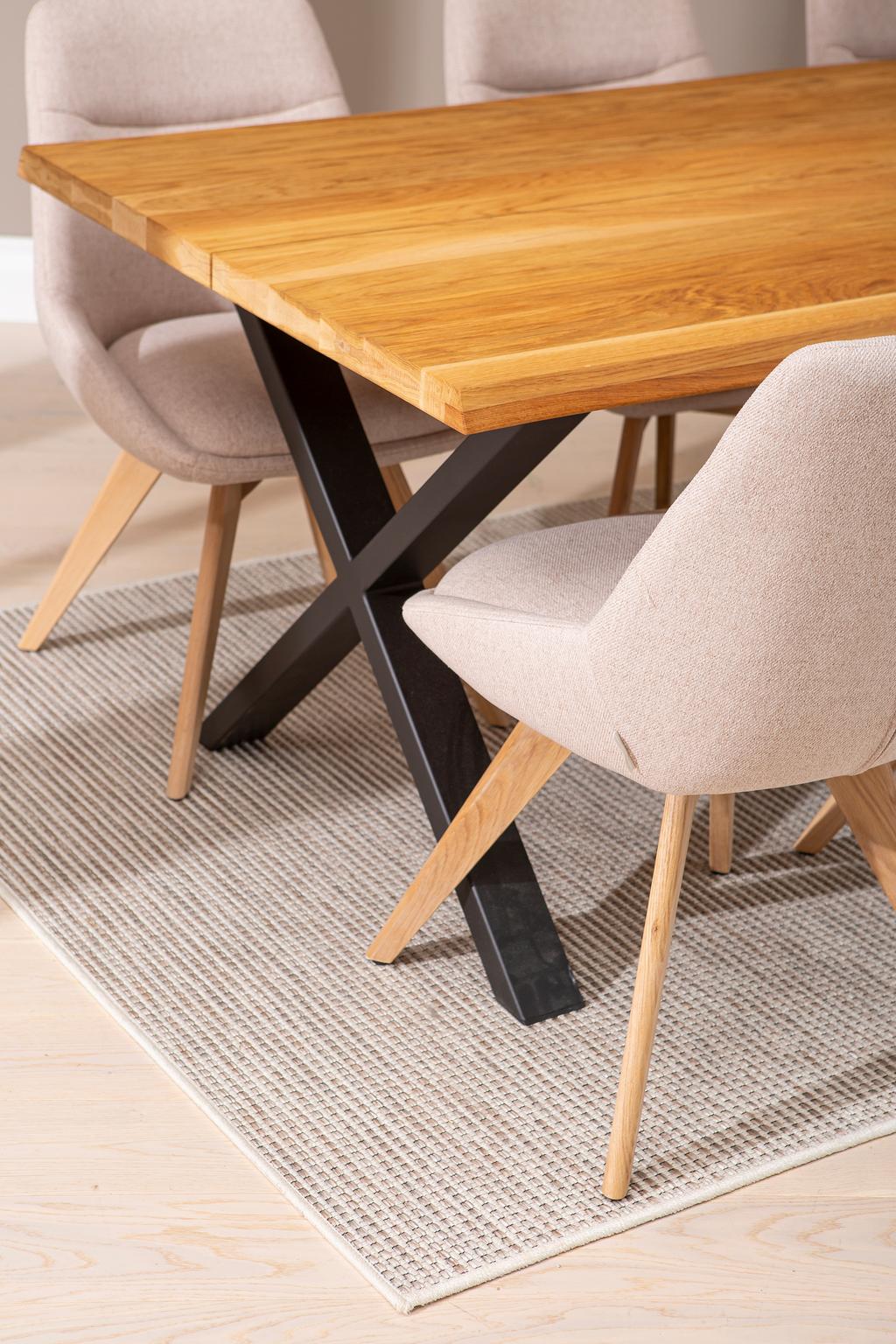 Estelle & Everly söögilauakomplekt 190x95cm kuuele, X-jalg, tamm/liiv