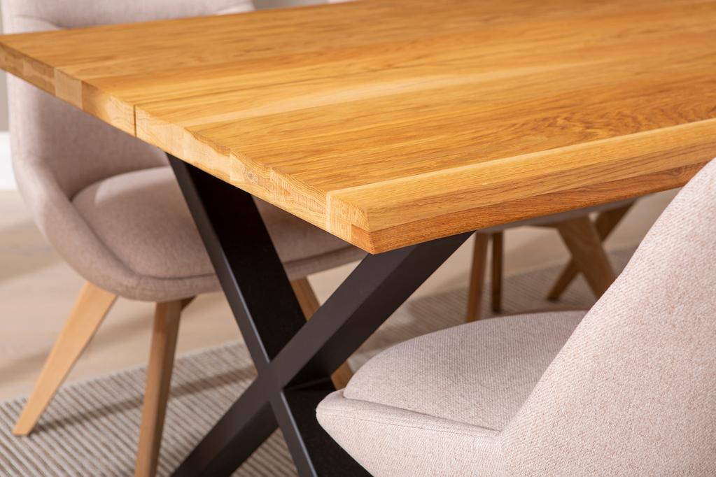 Estelle & Everly söögilauakomplekt 190x95cm kuuele, X-jalg, tamm/liiv