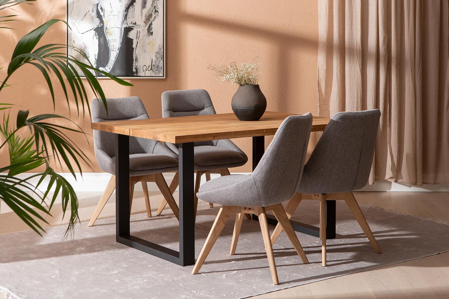 Isla & Everly söögilauakomplekt 140x95cm neljale, U-jalg, tamm/hall