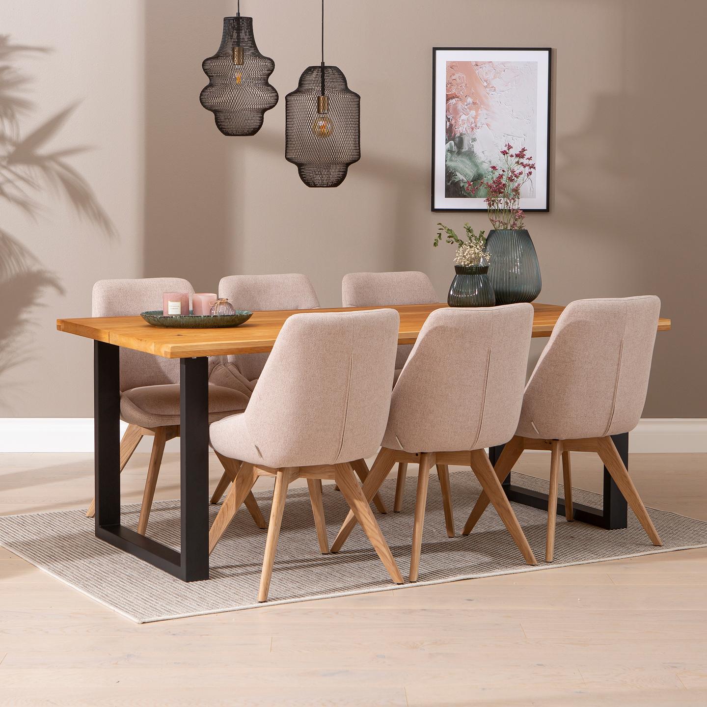 Isla & Everly söögilauakomplekt 190x95cm kuuele, U-jalg, tamm/liiv