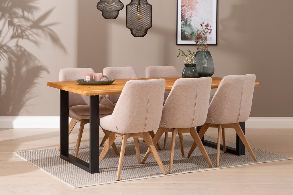 Isla & Everly söögilauakomplekt 190x95cm kuuele, U-jalg, tamm/liiv