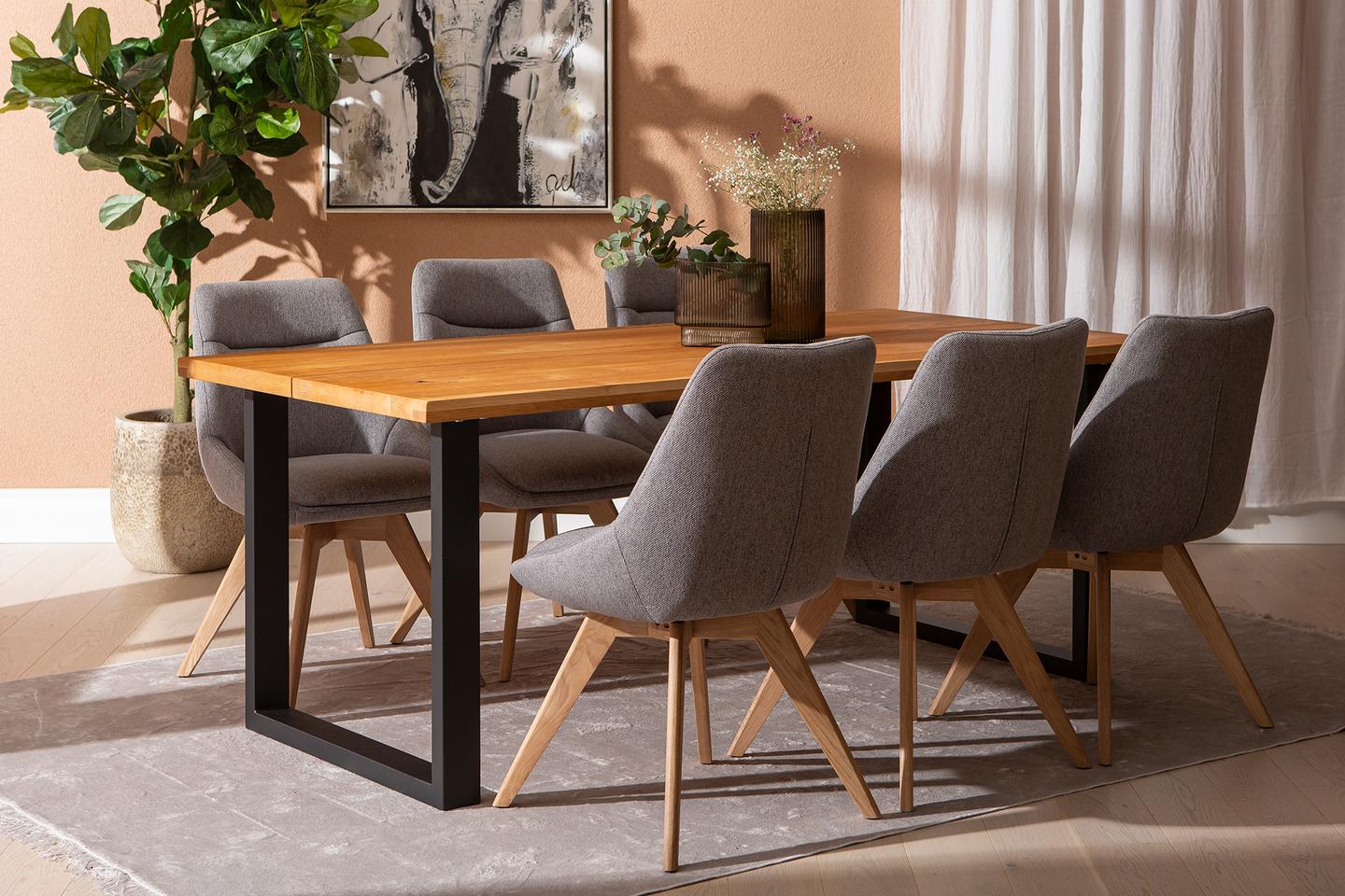 Isla & Everly söögilauakomplekt 190x95cm kuuele, U-jalg, tamm/hall