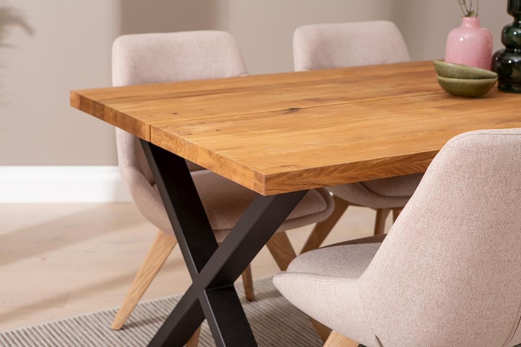 Isla & Everly söögilauakomplekt 140x95cm neljale, X-jalg, tamm/liiv