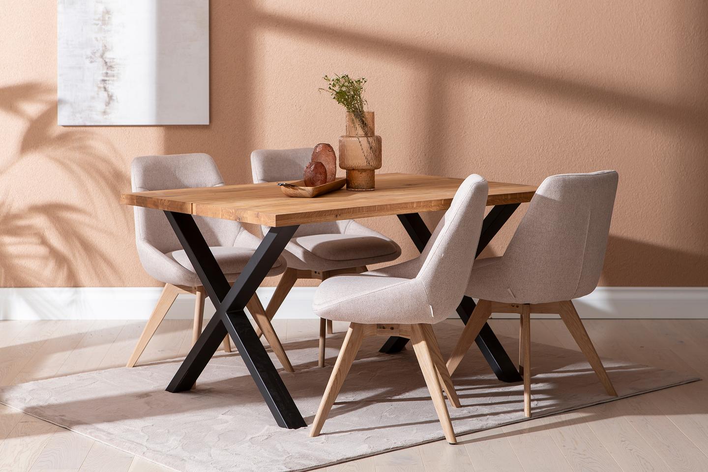 Isla & Everly söögilauakomplekt 140x95cm neljale, X-jalg, tamm/liiv