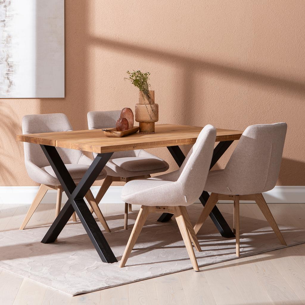 Isla & Everly söögilauakomplekt 140x95cm neljale, X-jalg, tamm/liiv