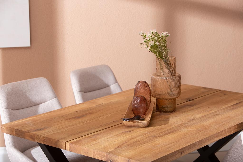 Isla & Everly söögilauakomplekt 140x95cm neljale, X-jalg, tamm/liiv