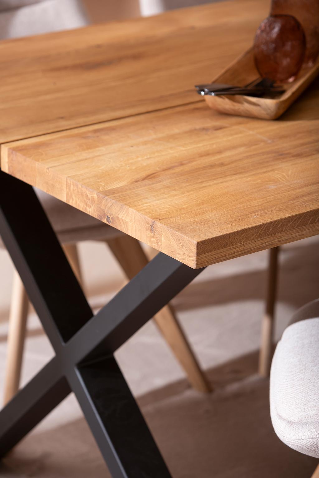 Isla & Everly söögilauakomplekt 140x95cm neljale, X-jalg, tamm/liiv