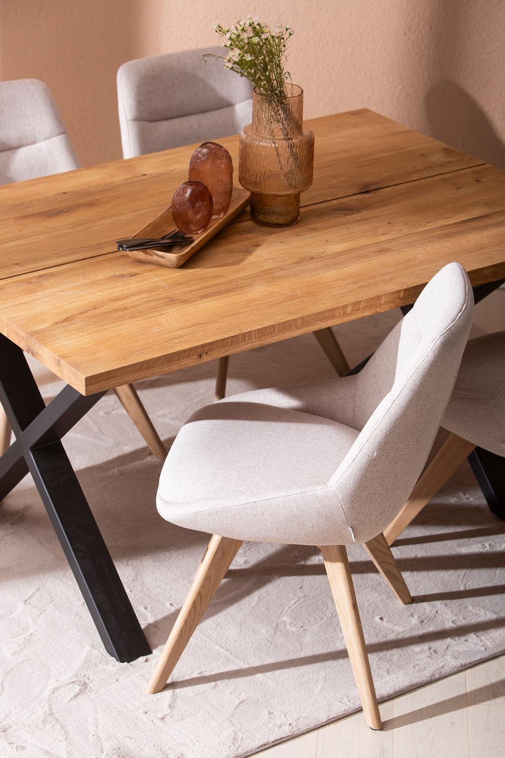 Isla & Everly söögilauakomplekt 140x95cm neljale, X-jalg, tamm/liiv