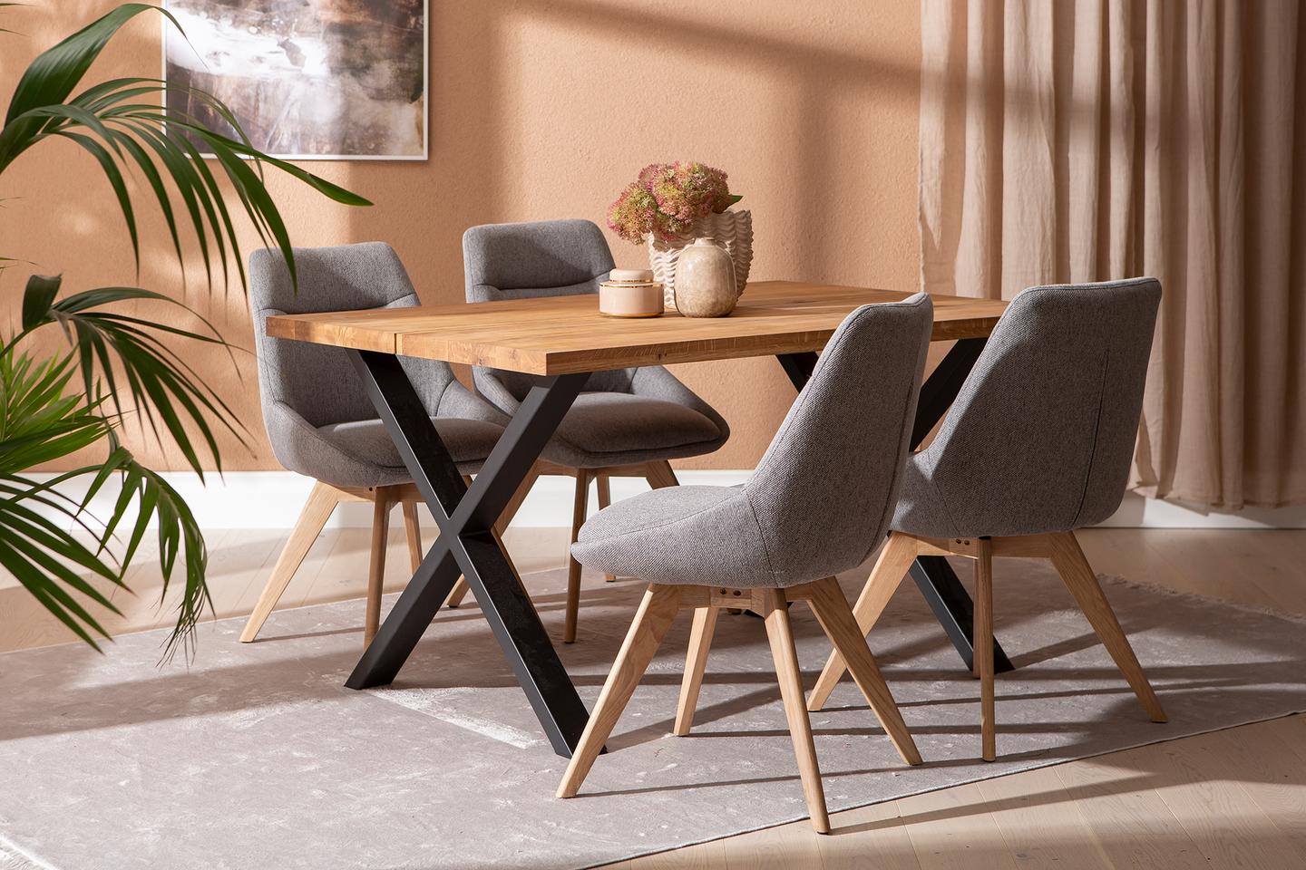 Isla & Everly söögilauakomplekt 140x95cm neljale, X-jalg, tamm/hall