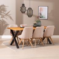 Pisipilt: Isla & Everly söögilauakomplekt 190x95cm kuuele, X-jalg, tamm/liiv