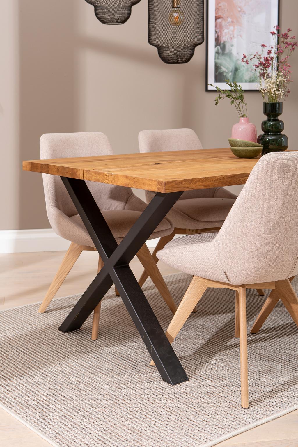 Isla & Everly söögilauakomplekt 190x95cm kuuele, X-jalg, tamm/liiv