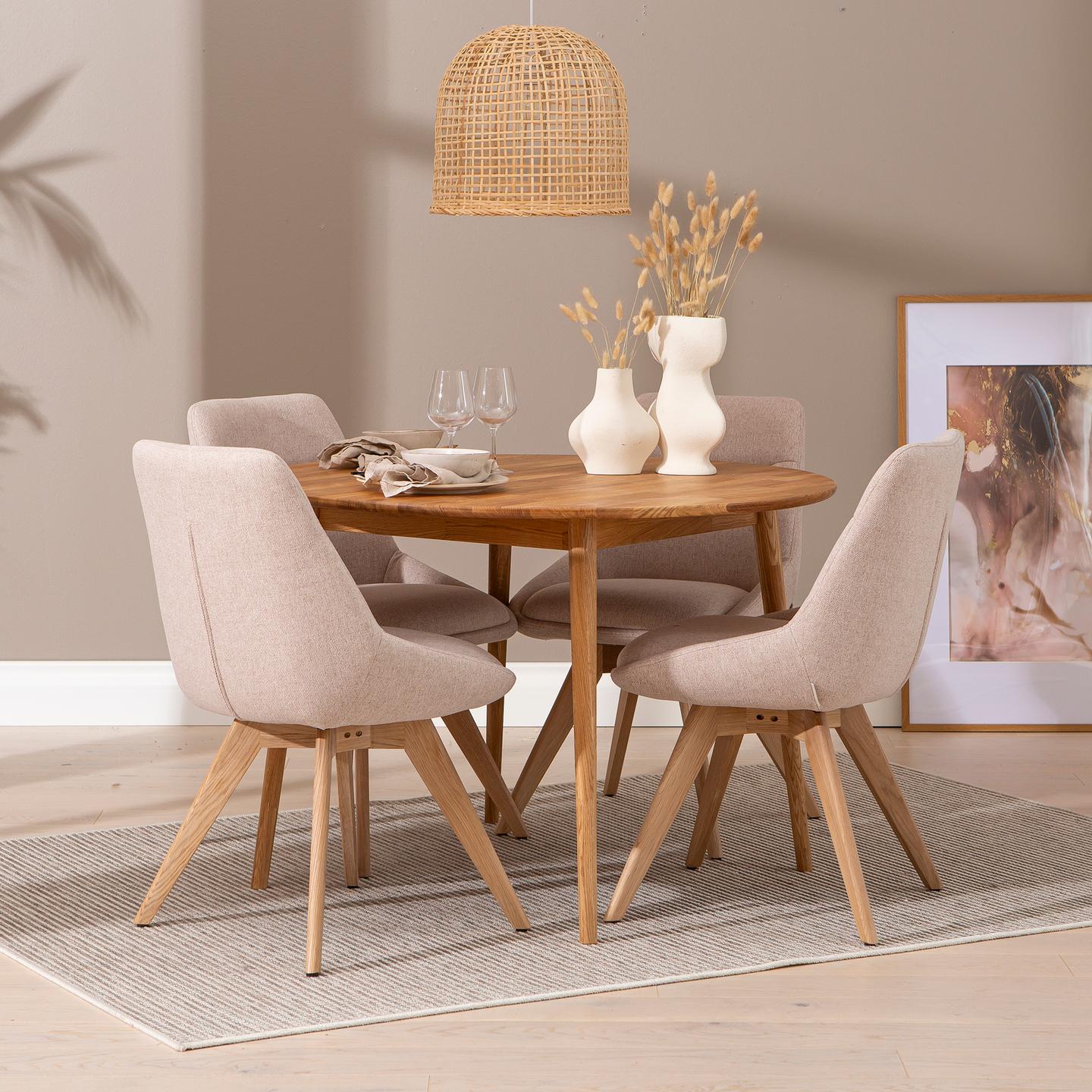 Ekholm & Everly söögilauakomplekt ümar 110cm neljale, tamm/liiv