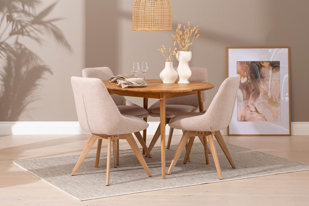 Ekholm & Everly söögilauakomplekt ümar 110cm neljale, tamm/liiv