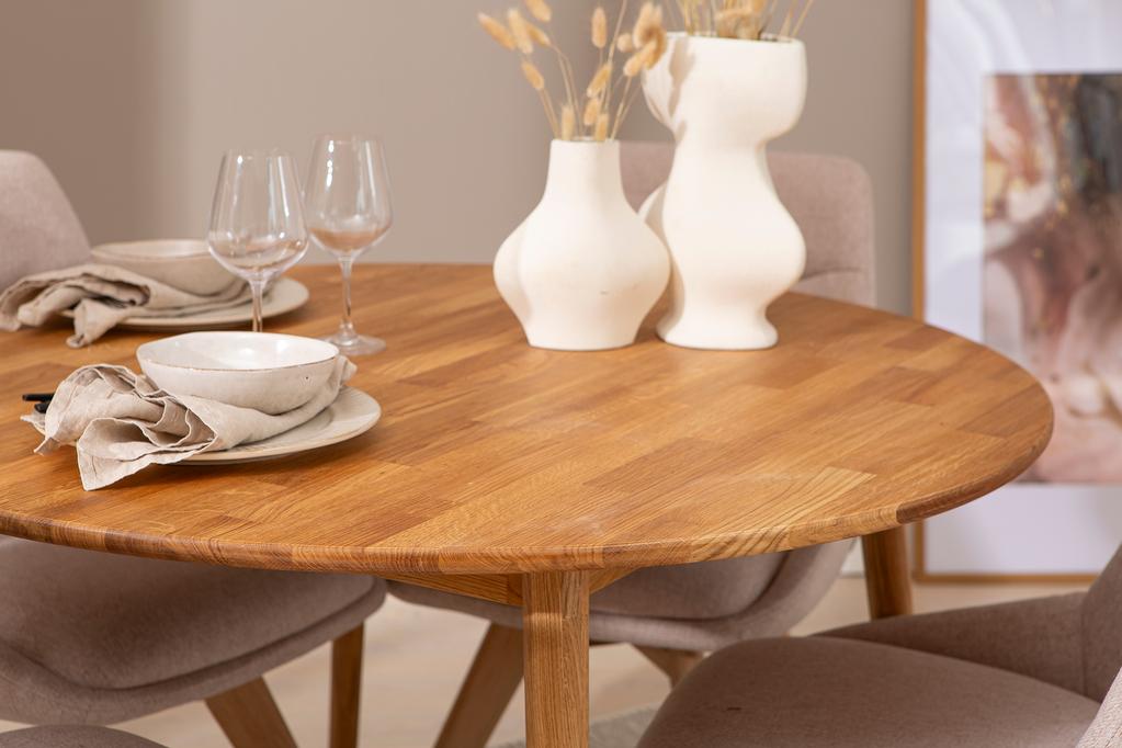 Ekholm & Everly söögilauakomplekt ümar 110cm neljale, tamm/liiv