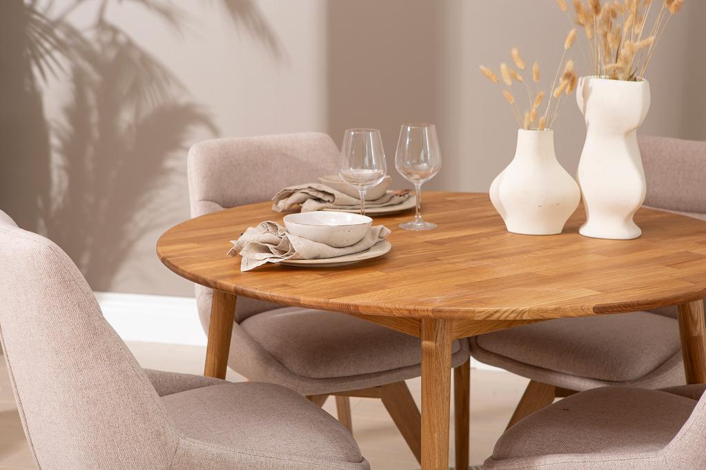 Ekholm & Everly söögilauakomplekt ümar 110cm neljale, tamm/liiv