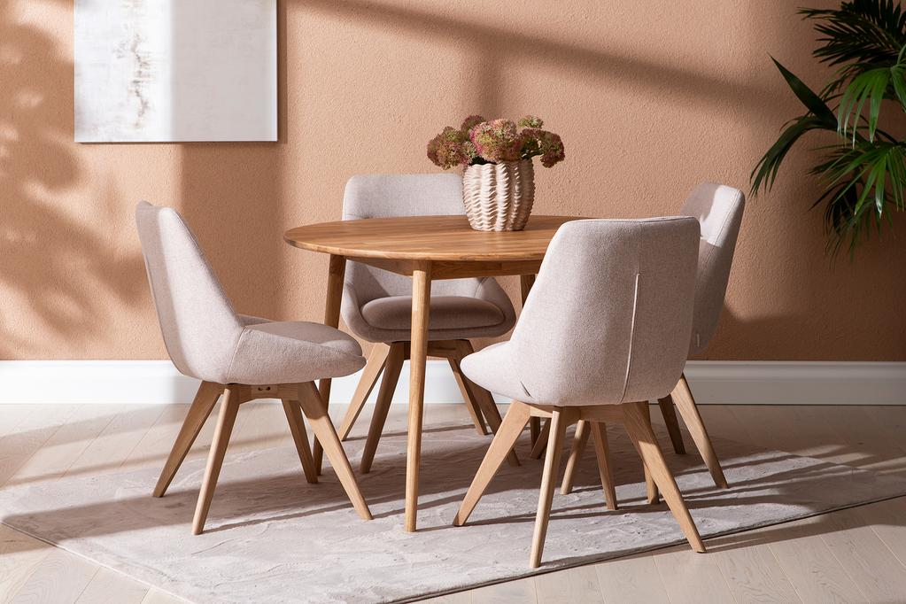 Ekholm & Everly söögilauakomplekt ümar 110cm neljale, tamm/liiv