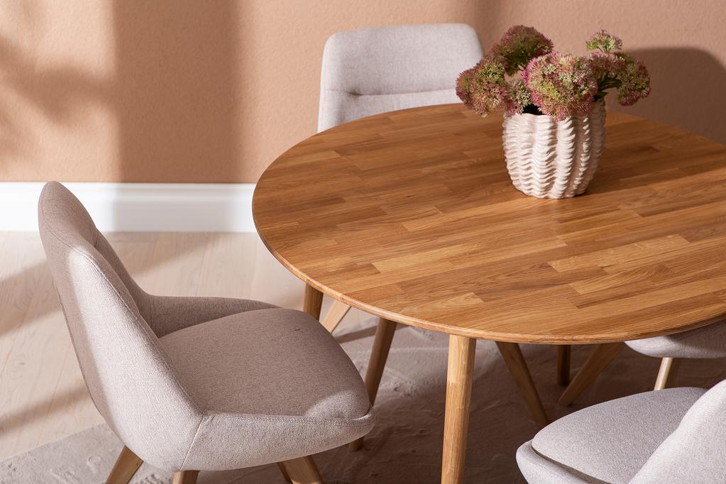 Ekholm & Everly söögilauakomplekt ümar 110cm neljale, tamm/liiv