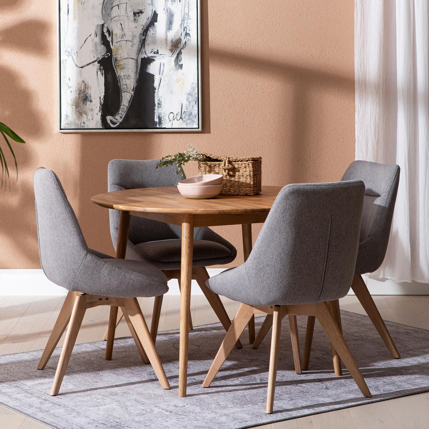 Ekholm & Everly söögilauakomplekt ümar 110cm neljale, tamm/hall