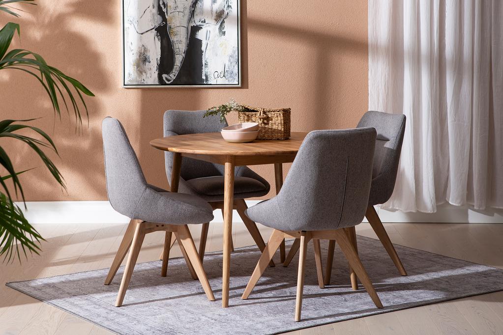 Ekholm & Everly söögilauakomplekt ümar 110cm neljale, tamm/hall