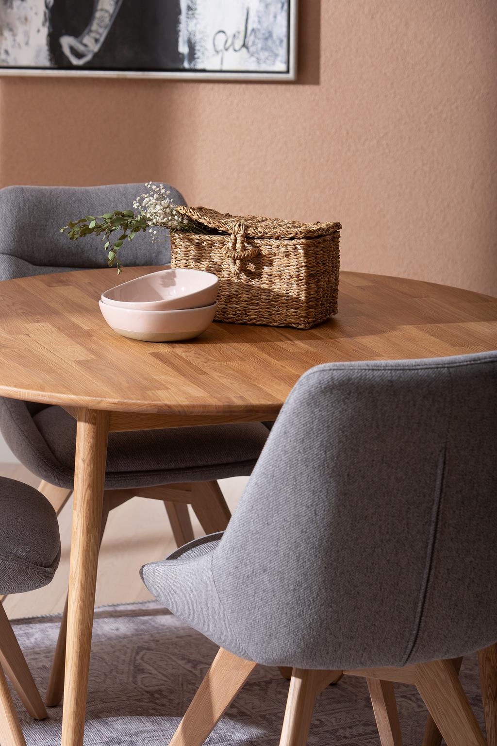 Ekholm & Everly söögilauakomplekt ümar 110cm neljale, tamm/hall