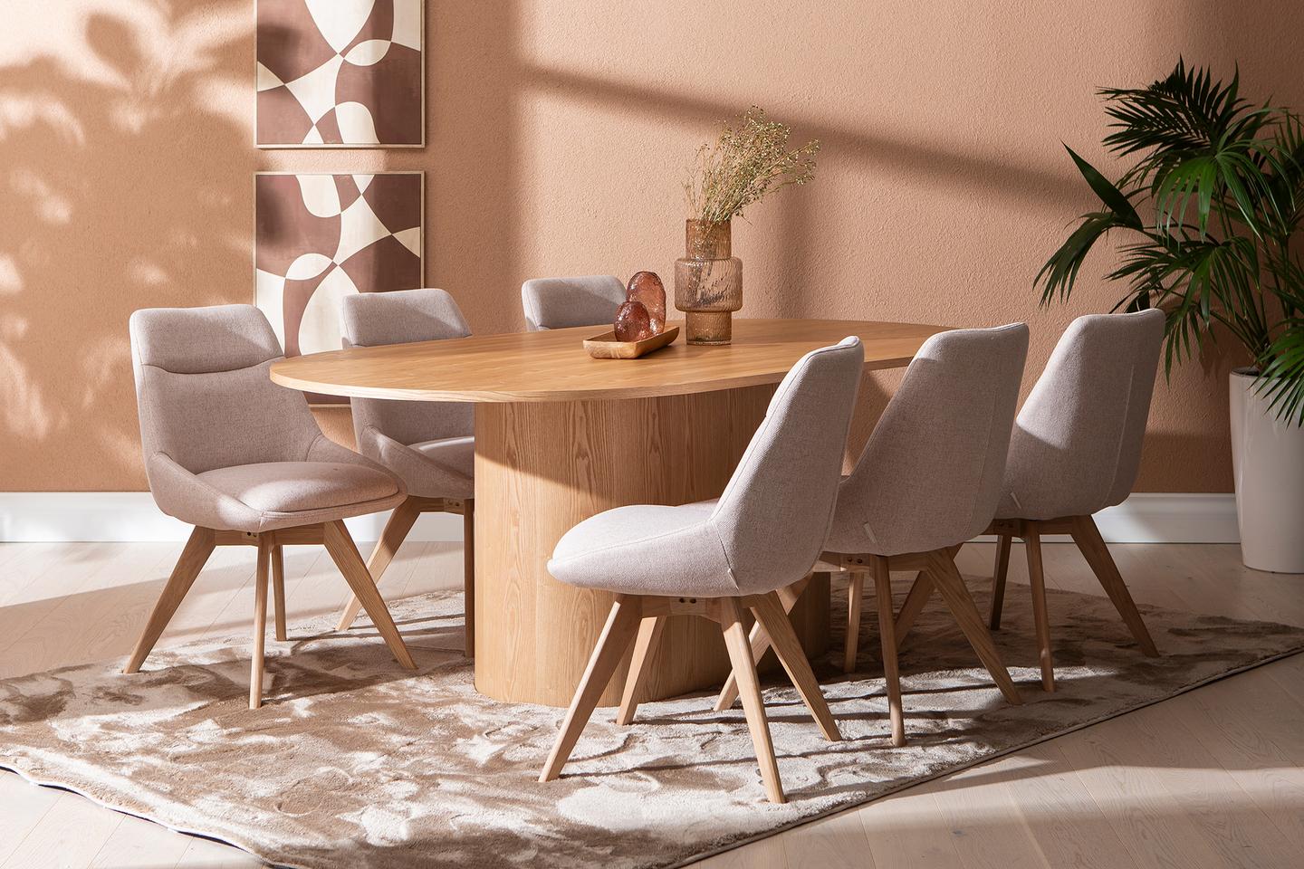 Rotondo & Everly söögilauakomplekt ovaalne 200x110cm kuuele, tamm/liiv