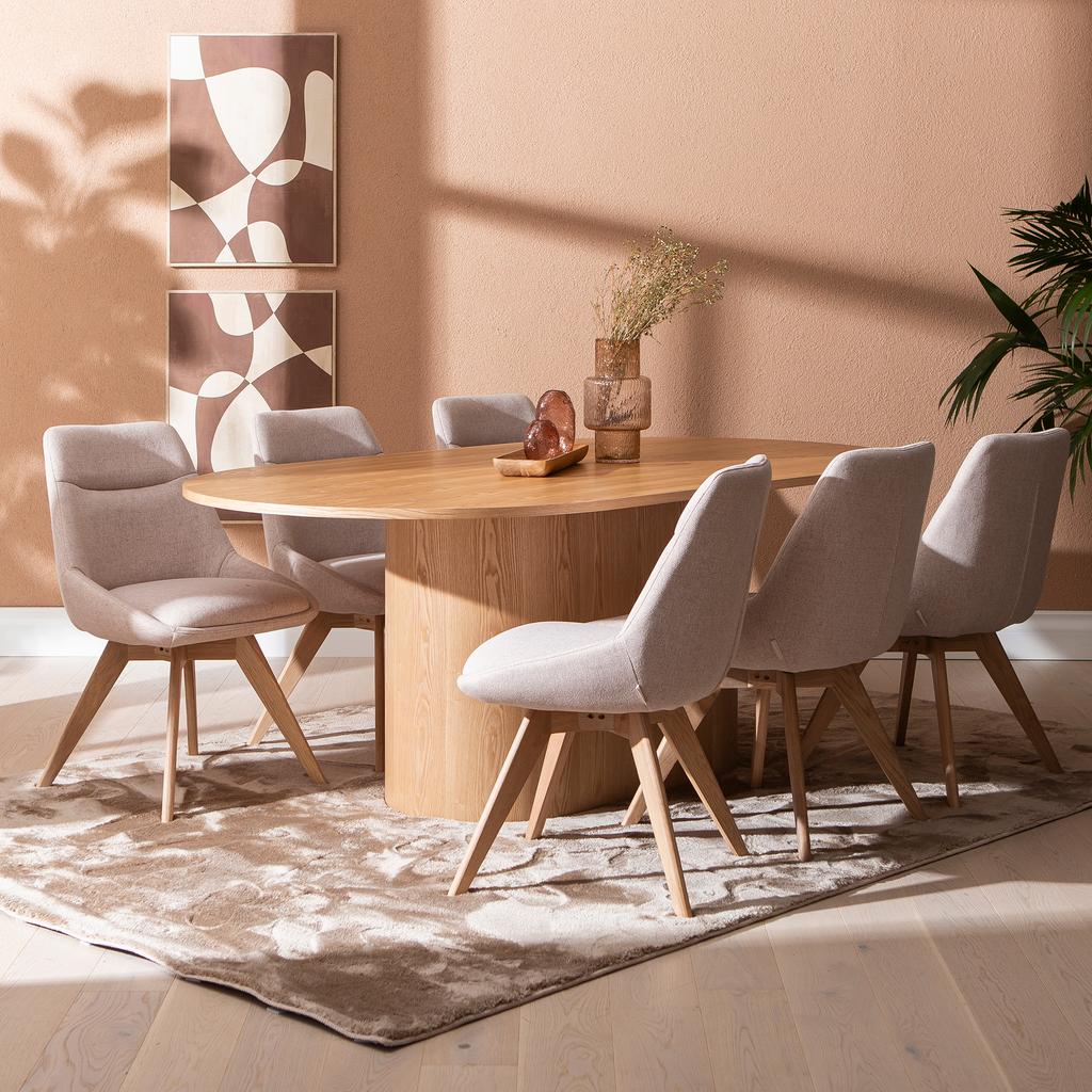 Rotondo & Everly söögilauakomplekt ovaalne 200x110cm kuuele, tamm/liiv