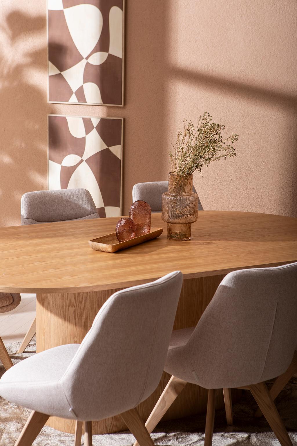 Rotondo & Everly söögilauakomplekt ovaalne 200x110cm kuuele, tamm/liiv