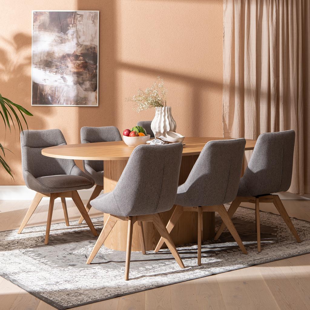 Rotondo & Everly söögilauakomplekt ovaalne 200x110cm kuuele, tamm/hall