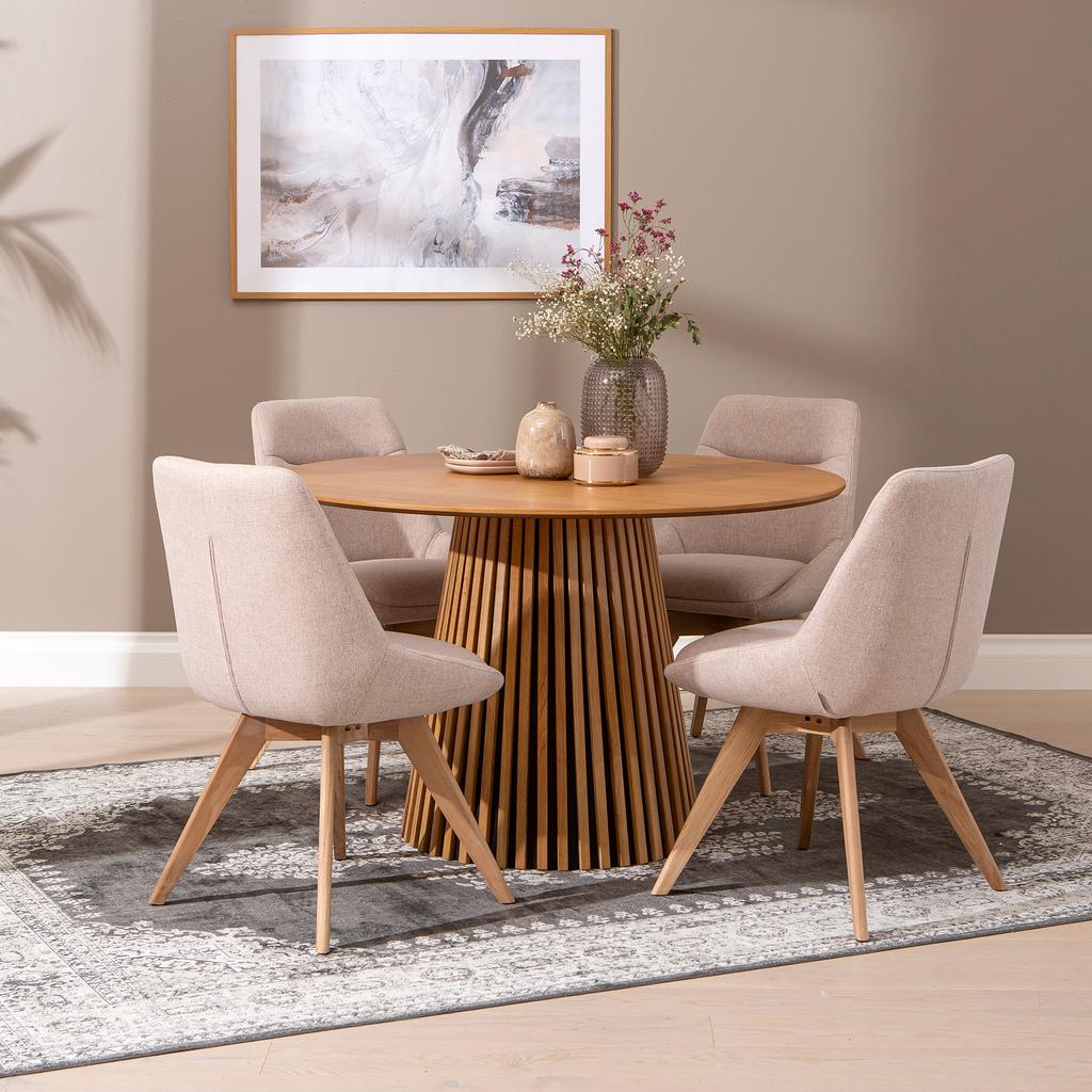 Metz & Everly söögilauakomplekt ümar 120cm neljale, spoonitud tamm/liiv