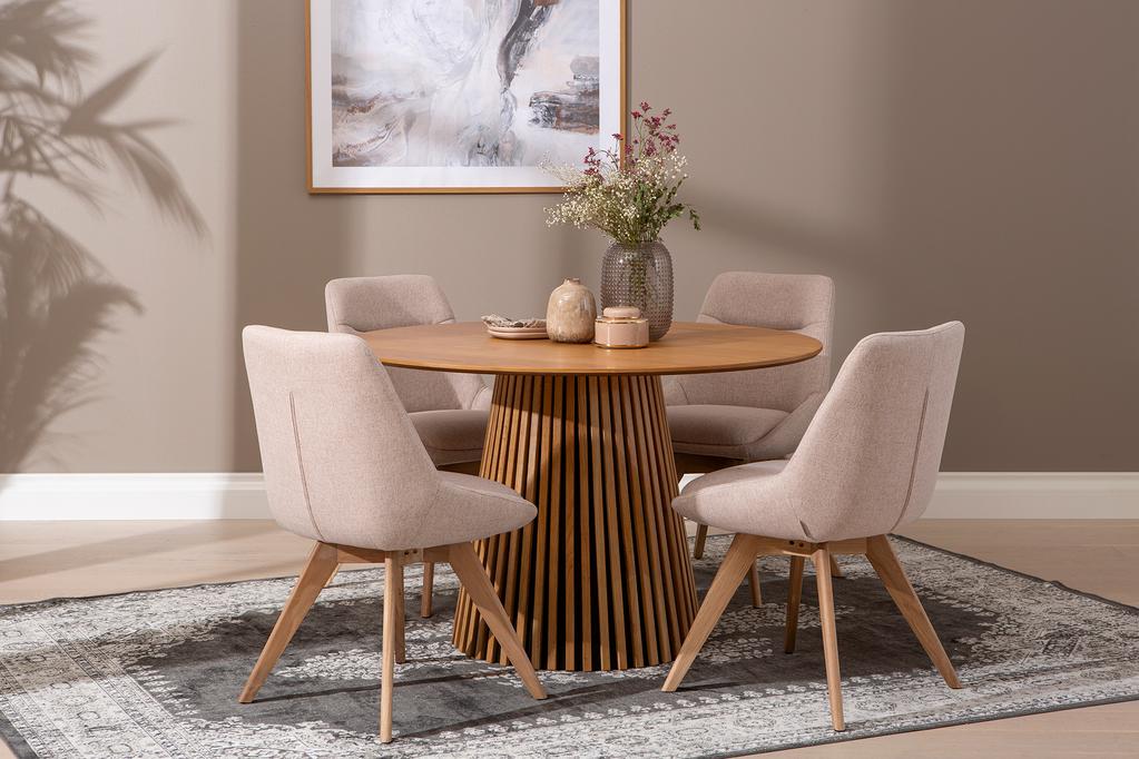 Metz & Everly söögilauakomplekt ümar 120cm neljale, spoonitud tamm/liiv