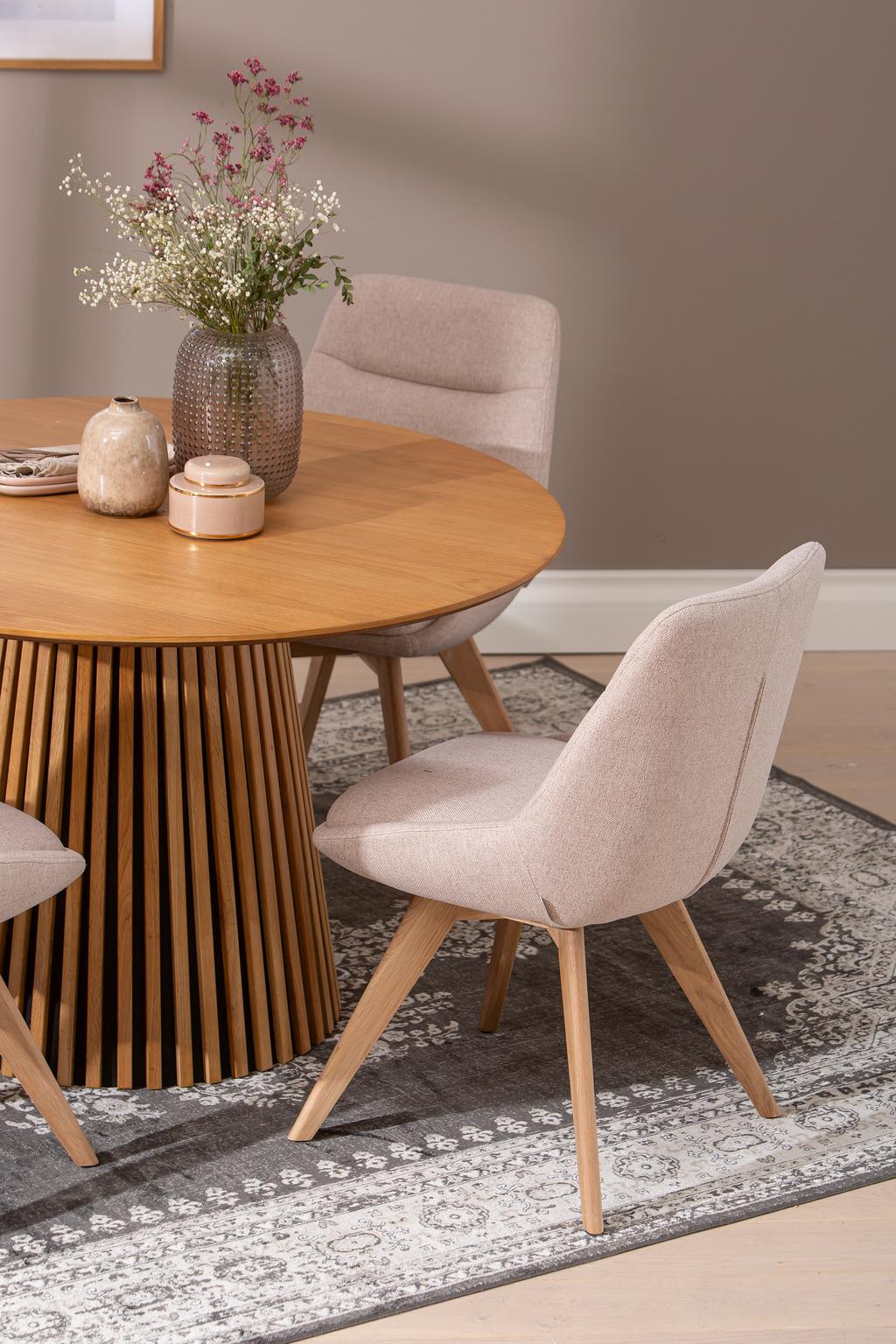 Metz & Everly söögilauakomplekt ümar 120cm neljale, spoonitud tamm/liiv