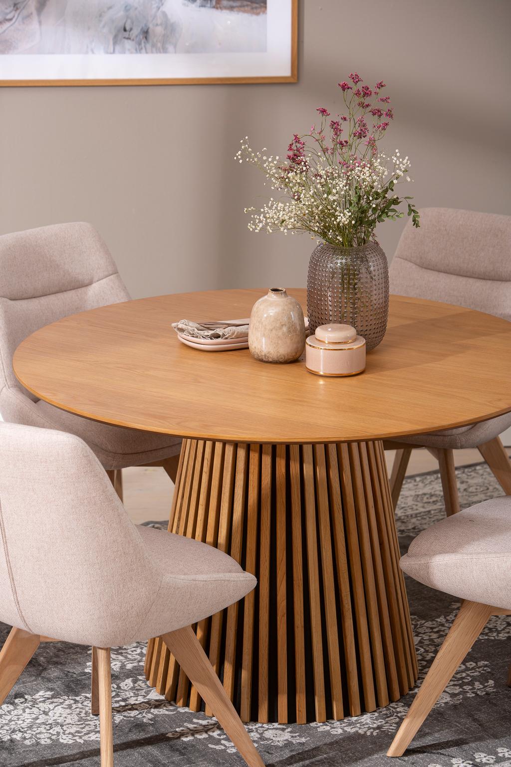 Metz & Everly söögilauakomplekt ümar 120cm neljale, spoonitud tamm/liiv