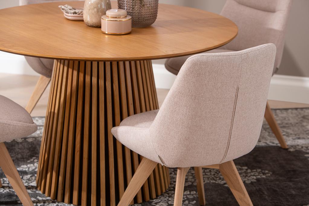 Metz & Everly söögilauakomplekt ümar 120cm neljale, spoonitud tamm/liiv