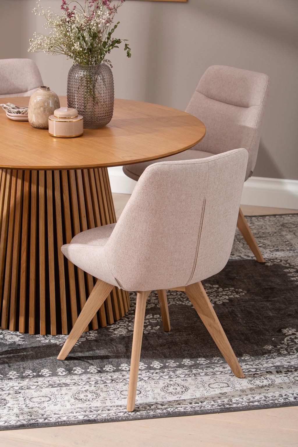 Metz & Everly söögilauakomplekt ümar 120cm neljale, spoonitud tamm/liiv