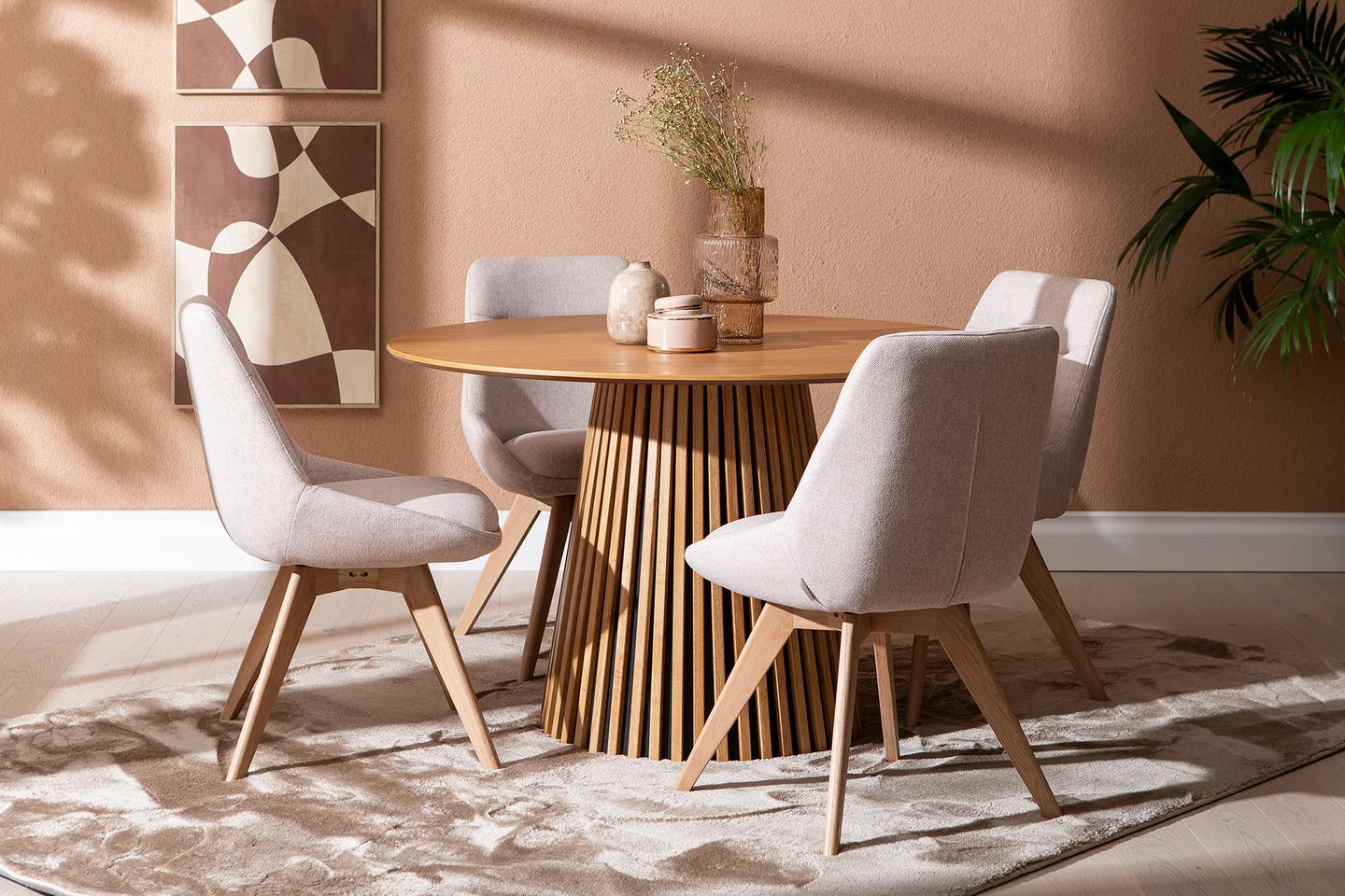 Metz & Everly söögilauakomplekt ümar 120cm neljale, spoonitud tamm/liiv